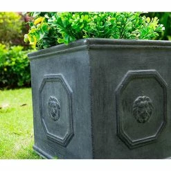 KANTE 12.6 in. W Square Antique Gray Lightweight Concrete/Fiberglass Indoor Outdoor English Lion Head Planter -VIGORO Sales antique gray kante plant pots osf0172b c80451 4f 1000