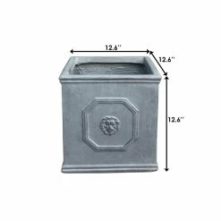 KANTE 12.6 in. W Square Antique Gray Lightweight Concrete/Fiberglass Indoor Outdoor English Lion Head Planter -VIGORO Sales antique gray kante plant pots osf0172b c80451 fa 1000