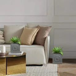 KANTE 12.5" and 10.2"H Square Antique Gray Lightweight Classic English Style Lion Head Planter (Set of 2) Outdoor/Indoor -VIGORO Sales antique gray kante plant pots rf0172ab c80451 4f 1000