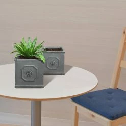 KANTE 12.5" and 10.2"H Square Antique Gray Lightweight Classic English Style Lion Head Planter (Set of 2) Outdoor/Indoor -VIGORO Sales antique gray kante plant pots rf0172ab c80451 76 1000