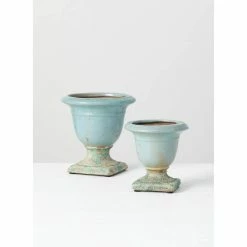 SULLIVANS Aqua Ceramic Urns (Set of 2) -VIGORO Sales aqua sullivans plant pots cm2891 1f 1000