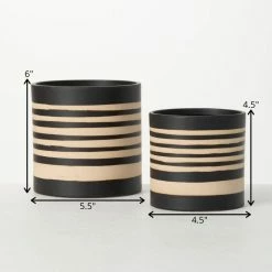 SULLIVANS Black and Brown Striped Ceramic Planter (Set of 2) -VIGORO Sales black and brown striped sullivans plant pots pr2715 1f 1000