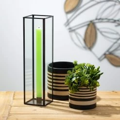 SULLIVANS Black and Brown Striped Ceramic Planter (Set of 2) -VIGORO Sales black and brown striped sullivans plant pots pr2715 4f 1000