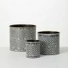 SULLIVANS Black and White Gemoetric Pattern Metal Planter (Set of 3) -VIGORO Sales black and white patterned sullivans plant pots met1828 64 1000