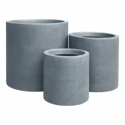 KANTE 15.8 in., 12.6 in. and 9.8 in. Tall Charcoal Lightweight Concrete Outdoor Modern Cylindrical Planters (Set of 3)