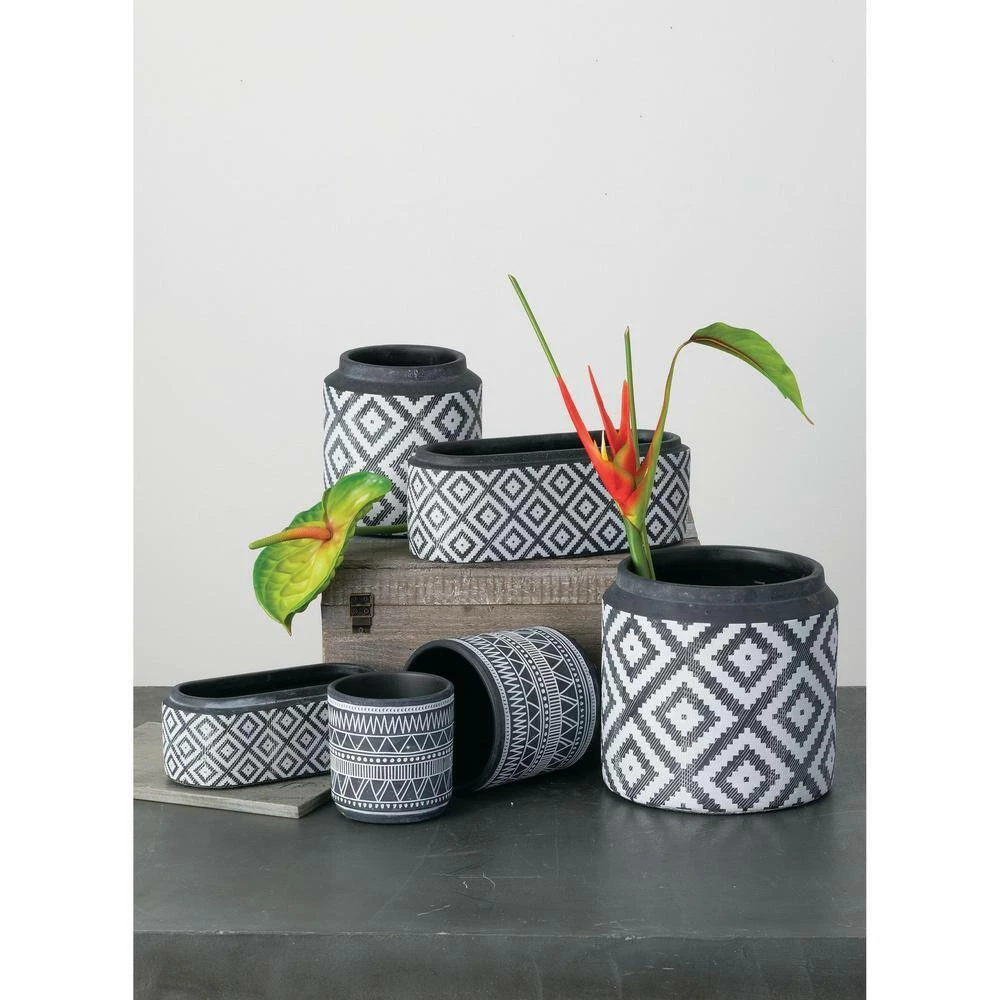 SULLIVANS Black Cement Oval Planters (Set of 2) 4 SULLIVANS Black Cement Oval Planters (Set of 2) - Image 2