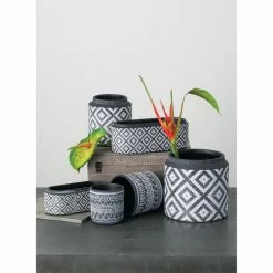 SULLIVANS Black Cement Flower Pots (Set of 2) -VIGORO Sales black sullivans plant pots cmt1174 4f 1000