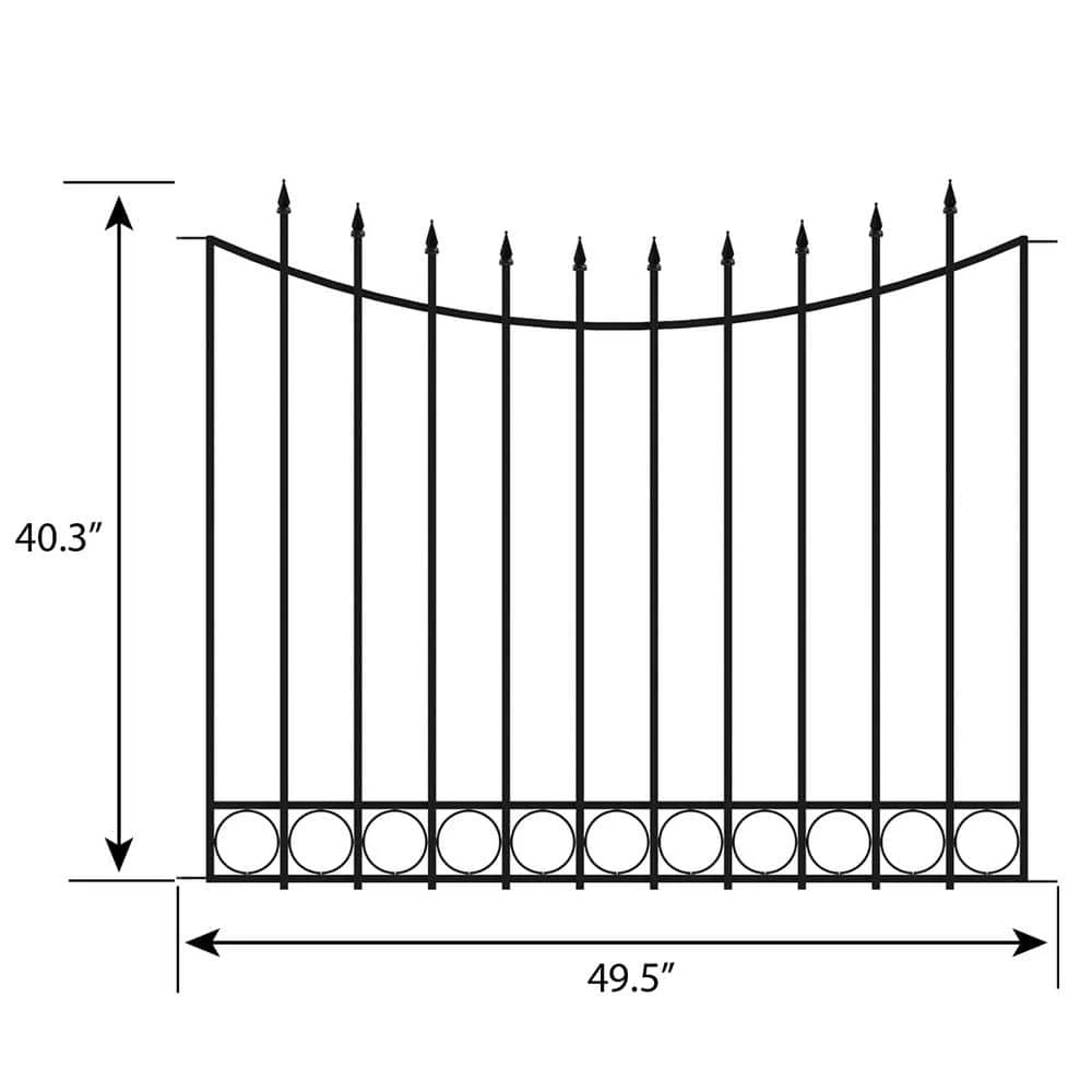 Vigoro Beaumont 40.4 in. H x 49.6 in. W Black Steel 3-Rail Fence Panel 5 Vigoro Beaumont 40.4 in. H x 49.6 in. W Black Steel 3-Rail Fence Panel - Image 3