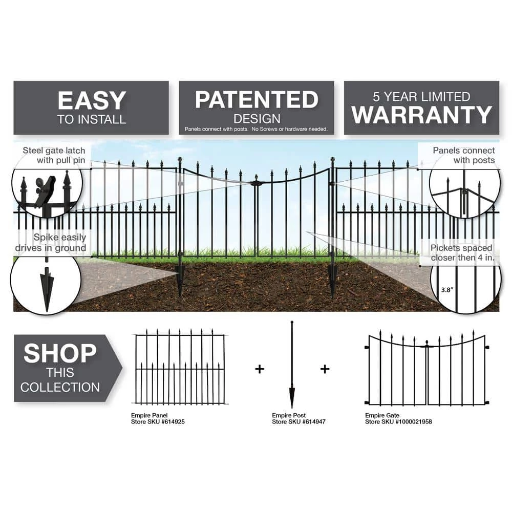 Vigoro Empire/Westbrook 28 in. Black Steel Decorative Fence Gate 6 Vigoro Empire/Westbrook 28 in. Black Steel Decorative Fence Gate - Image 4