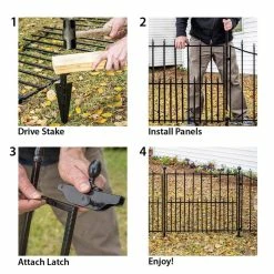 Vigoro Empire 30 in. x 36 in. Black Steel 3-Rail Fence Panel (4-Pack) -VIGORO Sales black vigoro garden fencing 860374 4pk 31 1000