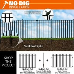 Vigoro 37.2 in. H x 55.7 in. W Steel 3-Rail Garden Fence Gate -VIGORO Sales black vigoro garden fencing 860718 a0 1000