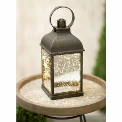 SULLIVANS 10.5 in. Black Speckled Lantern with LED Pillar Candle -VIGORO Sales blacks sullivans outdoor lanterns sea44237ln 4f 1000