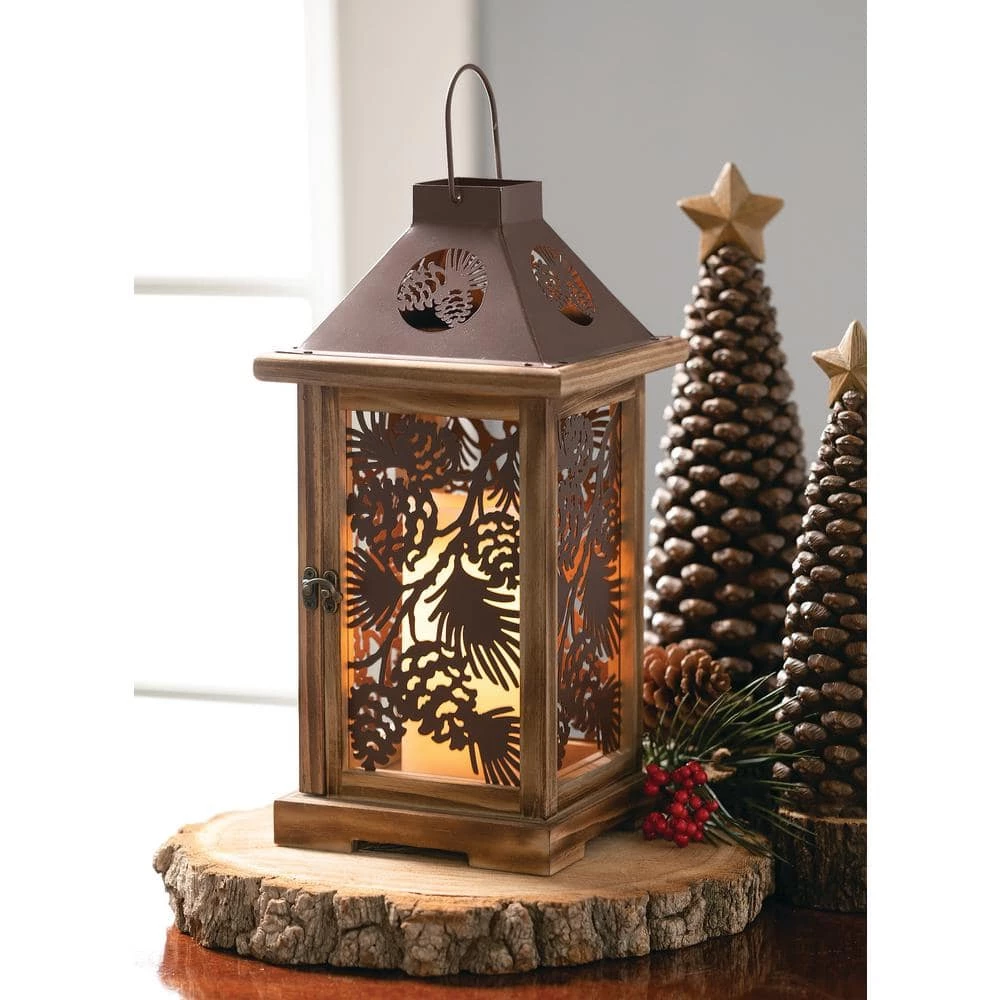 SULLIVANS Brown Metal and Wood Pinecone Lantern 3 SULLIVANS Brown Metal and Wood Pinecone Lantern