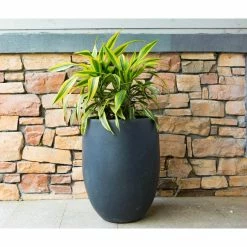 KANTE 21.7 in. H Round Charcoal Concrete/Fiberglass Indoor Outdoor Modern Tall Planter -VIGORO Sales charcoal kante plant pots osc0066a c60121 1f 1000