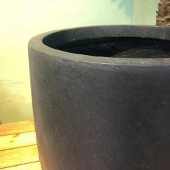 KANTE 21.7 in. H Round Charcoal Concrete/Fiberglass Indoor Outdoor Modern Tall Planter -VIGORO Sales charcoal kante plant pots osc0066a c60121 44 1000