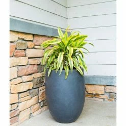KANTE 21.7 in. H Round Charcoal Concrete/Fiberglass Indoor Outdoor Modern Tall Planter -VIGORO Sales charcoal kante plant pots osc0066a c60121 4f 1000