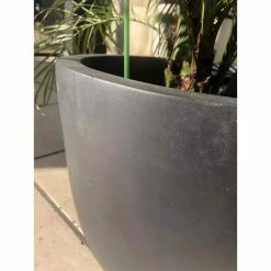 KANTE 21.7 in. H Round Charcoal Concrete/Fiberglass Indoor Outdoor Modern Tall Planter -VIGORO Sales charcoal kante plant pots osc0066a c60121 66 1000