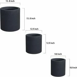 KANTE 15.8 in. x 12.9 in. and 9.8 in. W Round Charcoal Concrete/Fiberglass Indoor Outdoor Elegant Planters -VIGORO Sales charcoal kante plant pots osc0119abc c60121 44 1000