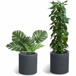 KANTE 15.8 in. x 12.9 in. and 9.8 in. W Round Charcoal Concrete/Fiberglass Indoor Outdoor Elegant Planters -VIGORO Sales charcoal kante plant pots osc0119abc c60121 4f 1000