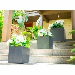 KANTE 16 in. x 12 in. and 10 in. W Square Charcoal Lightweight Concrete/Fiberglass Indoor Outdoor Elegant Planters (Set of 3) -VIGORO Sales charcoal kante plant pots osf0001abc c60121 1f 1000