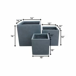KANTE 16 in. x 12 in. and 10 in. W Square Charcoal Lightweight Concrete/Fiberglass Indoor Outdoor Elegant Planters (Set of 3) -VIGORO Sales charcoal kante plant pots osf0001abc c60121 44 1000