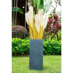 KANTE 20 in. H Square Charcoal Lightweight Concrete/Fiberglass Indoor Outdoor Elegant Tall Planter -VIGORO Sales charcoal kante plant pots osf0002a c60121 1d 1000