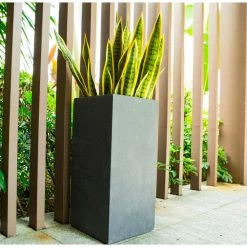 KANTE 20 in. H Square Charcoal Lightweight Concrete/Fiberglass Indoor Outdoor Elegant Tall Planter -VIGORO Sales charcoal kante plant pots osf0002a c60121 44 1000