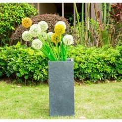 KANTE 20 in. H Square Charcoal Lightweight Concrete/Fiberglass Indoor Outdoor Elegant Tall Planter -VIGORO Sales charcoal kante plant pots osf0002a c60121 76 1000