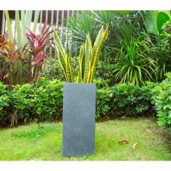 KANTE 24 in. H Square Charcoal Concrete/Fiberglass Indoor Outdoor Elegant Tall Planter -VIGORO Sales charcoal kante plant pots osf0002b c60121 66 1000