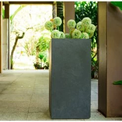 KANTE 24 in. H Square Charcoal Concrete/Fiberglass Indoor Outdoor Elegant Tall Planter -VIGORO Sales charcoal kante plant pots osf0002b c60121 d4 1000