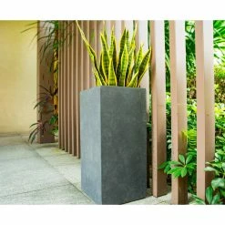 KANTE 24 in. H Square Charcoal Concrete/Fiberglass Indoor Outdoor Elegant Tall Planter -VIGORO Sales charcoal kante plant pots osf0002b c60121 fa 1000