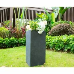 KANTE 28 in. H Square Charcoal Concrete/Fiberglass Indoor Outdoor Modern Tall Planter -VIGORO Sales charcoal kante plant pots osf0002c c60121 1d 1000