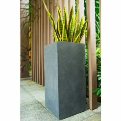 KANTE 28 in. H Square Charcoal Concrete/Fiberglass Indoor Outdoor Modern Tall Planter -VIGORO Sales charcoal kante plant pots osf0002c c60121 4f 1000