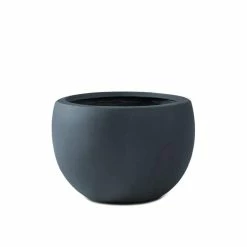 KANTE 8 in. H Charcoal Concrete and Fiberglass Round Bowl Planter, Outdoor Indoor Large Planters Pots with Drainage