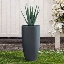 KANTE 13.39 in. x 23.62 in. Round Charcoal Finish Lightweight Concrete and Fiberglass Indoor Outdoor Planter w/Drainage Hole -VIGORO Sales charcoal kante plant pots rc0099a c60121 44 1000