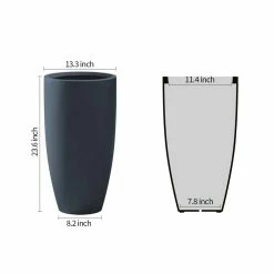 KANTE 13.39 in. x 23.62 in. Round Charcoal Finish Lightweight Concrete and Fiberglass Indoor Outdoor Planter w/Drainage Hole -VIGORO Sales charcoal kante plant pots rc0099a c60121 4f 1000