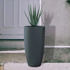 KANTE 13.39 in. x 23.62 in. Round Charcoal Finish Lightweight Concrete and Fiberglass Indoor Outdoor Planter w/Drainage Hole -VIGORO Sales charcoal kante plant pots rc0099a c60121 76 1000