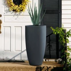 KANTE 13.39 in. x 23.62 in. Round Charcoal Finish Lightweight Concrete and Fiberglass Indoor Outdoor Planter w/Drainage Hole -VIGORO Sales charcoal kante plant pots rc0099a c60121 fa 1000