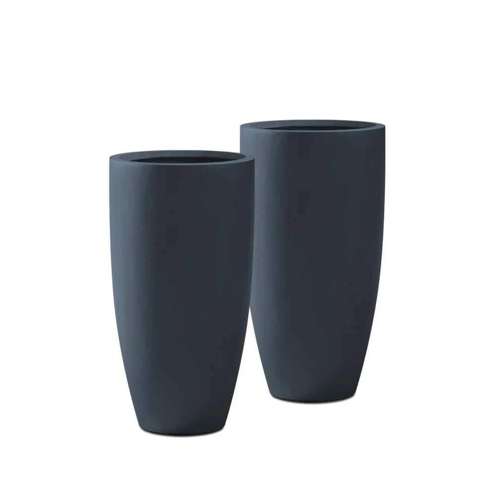 KANTE 13.39 in. x 23.62 in. Round Charcoal Finish Lightweight Concrete and Fiberglass Planters with Drainage Holes (Set of 2) 3 KANTE 13.39 in. x 23.62 in. Round Charcoal Finish Lightweight Concrete and Fiberglass Planters with Drainage Holes (Set of 2)