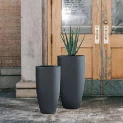 KANTE 31.4" and 23.6"H Charcoal Finish Concrete Tall Planters (Set of 2), Large Outdoor Indoor w/Drainage Hole & Rubber Plug -VIGORO Sales charcoal kante plant pots rc0099ab c60121 76 1000