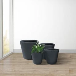 KANTE 20.9", 17.7", 15" & 12.6"H Cylindrical Charcoal Finish Lightweight Concrete Modern Planters Set of 4, Outdoor Indoor -VIGORO Sales charcoal kante plant pots rc0154bcde c60121 44 1000
