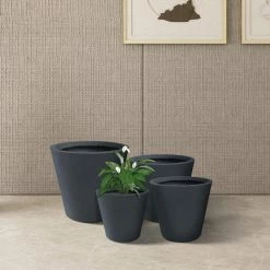KANTE 20.9", 17.7", 15" & 12.6"H Cylindrical Charcoal Finish Lightweight Concrete Modern Planters Set of 4, Outdoor Indoor -VIGORO Sales charcoal kante plant pots rc0154bcde c60121 4f 1000