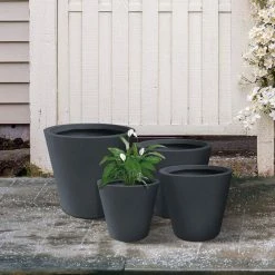 KANTE 20.9", 17.7", 15" & 12.6"H Cylindrical Charcoal Finish Lightweight Concrete Modern Planters Set of 4, Outdoor Indoor -VIGORO Sales charcoal kante plant pots rc0154bcde c60121 66 1000