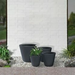 KANTE 20.9", 17.7", 15" & 12.6"H Cylindrical Charcoal Finish Lightweight Concrete Modern Planters Set of 4, Outdoor Indoor -VIGORO Sales charcoal kante plant pots rc0154bcde c60121 76 1000