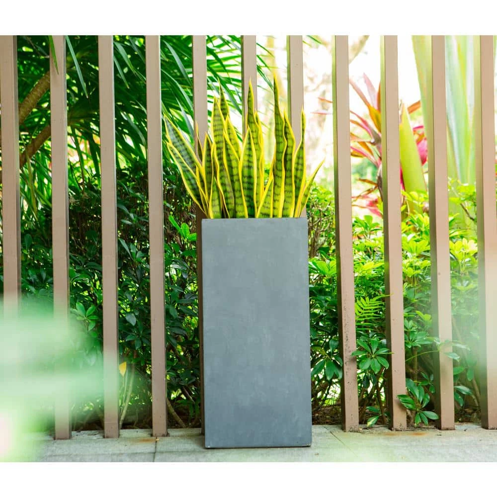 KANTE 28 in. Tall Charcoal Lightweight Concrete Rectangle Modern Outdoor Planter 4 KANTE 28 in. Tall Charcoal Lightweight Concrete Rectangle Modern Outdoor Planter - Image 2