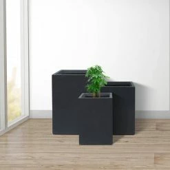 KANTE 19", 16" and 13"H Charcoal Finish Concrete Tall Square Set of 3, Outdoor Indoor Lightweight Planters w/ Drainage Hole -VIGORO Sales charcoal kante plant pots rf0007abc c60121 44 1000