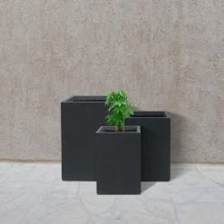 KANTE 19", 16" and 13"H Charcoal Finish Concrete Tall Square Set of 3, Outdoor Indoor Lightweight Planters w/ Drainage Hole -VIGORO Sales charcoal kante plant pots rf0007abc c60121 76 1000