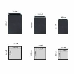 KANTE 19", 16" and 13"H Charcoal Finish Concrete Tall Square Set of 3, Outdoor Indoor Lightweight Planters w/ Drainage Hole -VIGORO Sales charcoal kante plant pots rf0007abc c60121 c3 1000