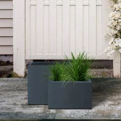 KANTE 23.6" and 19.4"L Rectangular Charcoal Finish Lightweight Concrete Long Planter w/ Drainage Hole Set of 2 Outdoor/Indoor -VIGORO Sales charcoal kante plant pots rf0146sa c60121 1f 1000
