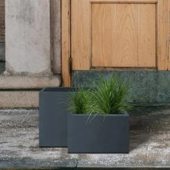 KANTE 23.6" and 19.4"L Rectangular Charcoal Finish Lightweight Concrete Long Planter w/ Drainage Hole Set of 2 Outdoor/Indoor -VIGORO Sales charcoal kante plant pots rf0146sa c60121 44 1000